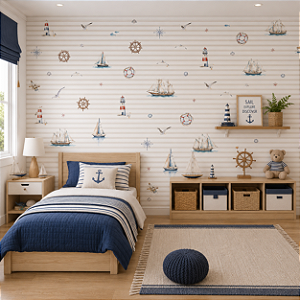 Papel de Parede Personalizado Infantil Náutico Listrado