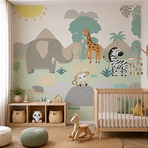 Papel de Parede Personalizado Infantil Safari Bebê Fofinho Sob Medida