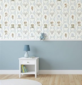 Papel de Parede Infantil Personalizado Non Woven Ursinho Tenista - Letra Personalizável