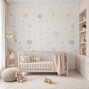 Papel de Parede Infantil Personalizado Quarto de Menina Flores Abstratas Sob Medida