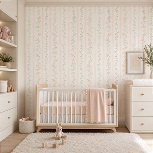 Papel de Parede Personalizado Quarto de Menina Delicado Listrado Rose Sob Medida