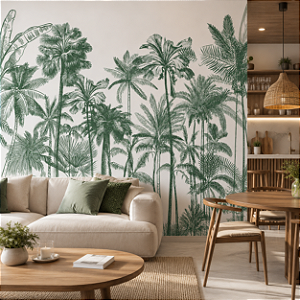 Papel de Parede Personalizado Palm Trees Monocromática Verde Sob Medida