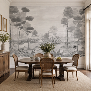 Papel de Parede Personalizado Casa de Campo Monocromatico Cinza Sob Medida