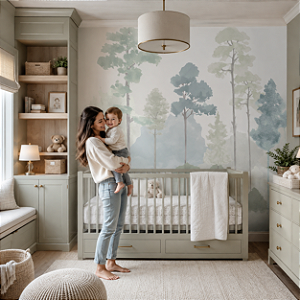 Papel de Parede Infantil Personalizado Quarto Floresta Candy Aquarela Verde Sob Medida