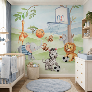 Papel de Parede Infantil Personalizado Animais e Esporte Sob Medida