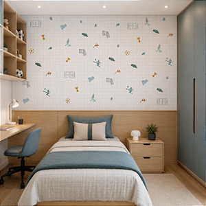 Papel de Parede Infantil Personalizado Quarto Dia de Jogo Sob Medida