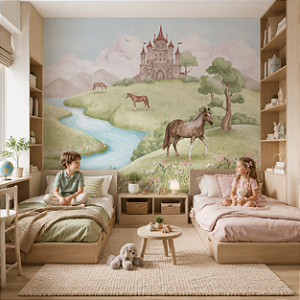 Papel de Parede Infantil Personalizado Quarto Castelo do Vale Sob Medida