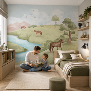 Papel de Parede Infantil Personalizado Quarto Cavalos do Vale Sob Medida