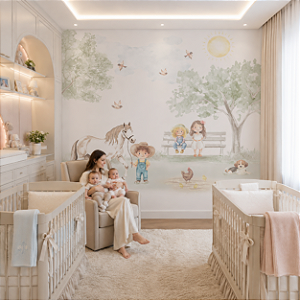 Papel de Parede Infantil Personalizado Quarto Dia no Campo Sob Medida