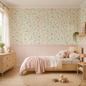 Papel de Parede Infantil Personalizado Quarto Jardim Entrelaçado Sob Medida