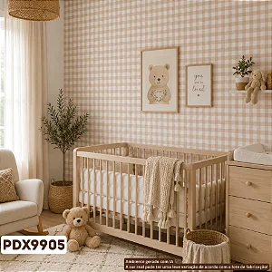 Papel De Parede Importado Infantil Vinílico Lavável Xadrez Marrom Claro Fundo Off PDX9905 Rolo 9,5 MT