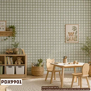 Papel De Parede Importado Vinílico Lavável Xadrez Verde Erva Doce Fundo Off PDX9901 Rolo 9,5 MT