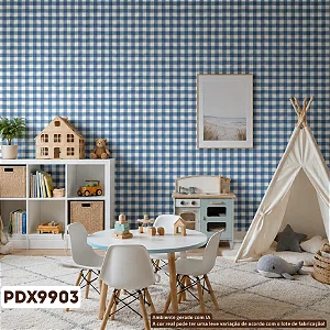 Papel De Parede Importado Vinílico Lavável Xadrez Azul Marinho Fundo Off PDX9903 Rolo 9,5 MT