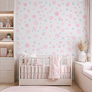 Papel de Parede Personalizado Infantil Afeto Delicado Floral Azul Sob Medida