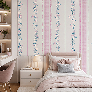 Papel de Parede Personalizado Infantil Afeto em Listras Blush Sob Medida