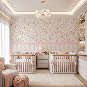 Papel de Parede Personalizado Infantil Aquarela dos Sonhos Rose Sob Medida