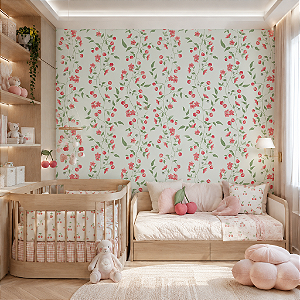 Papel de Parede Personalizado Infantil Encanto Cereja Verde Sob Medida