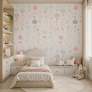 Papel de Parede Personalizado Infantil Flores Abstratas Sob Medida