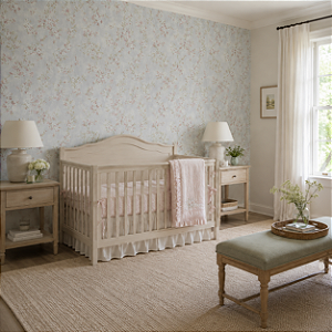 Papel De Parede Importado Infantil Vinílico Lavável Floral Delicado Fundo Cinza Com Brilho PDF2902 Rolo 9,5 MT