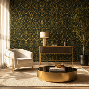 Papel De Parede Importado Vinílico Lavável Abstrato Verde com Dourado CC-000908P Rolo 9,5 MT