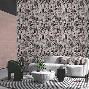 Papel De Parede Importado Vinílico Lavável Selva Rosa CC-001021ab Rolo 9,5 MT