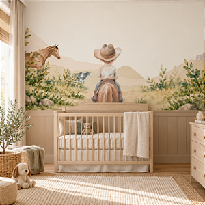Papel de Parede Infantil Quarto Personalizado Menino e seu Cavalo Sob Medida
