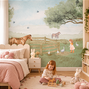 Papel de Parede Infantil Personalizado Quarto Menina do Campo Sob Medida
