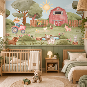 Papel de Parede Infantil Personalizado Quarto Menino na Fazendinha Sob Medida