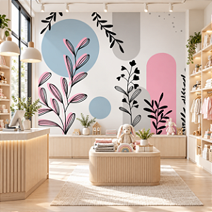 Papel de Parede Personalizado Traços Botânicos Rosa Sob Medida