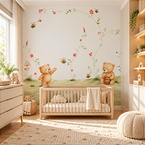 Papel de Parede Infantil Personalizado Ursos e Abelhas Sob Medida