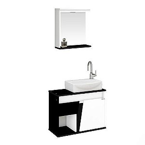 Gabinete Para Banheiro Com Espelheira Sicília Preto E Branco Rorato