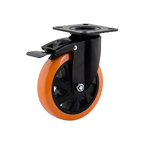 Rodizio Giratorio com Freio Glpbf 514 5" pu.e Preto Laranja 4800 Colson