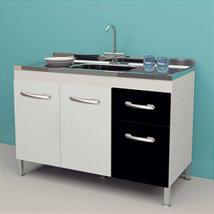 Gabinete Light Cozinha 1,18 Branco Preto - Inove do Brasil