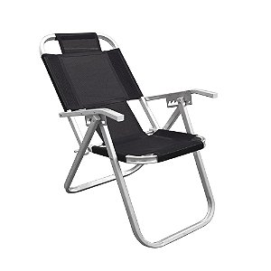 Cadeira de Praia BTF Reclinável Grand Ipanema Extra Alta Preta em Alumínio