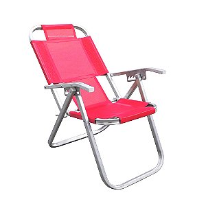Cadeira de Praia BTF Reclinável Grand Ipanema Extra Alta Rosa em Alumínio