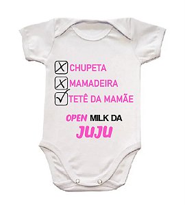 Body bebê - Open Milk Personalizado.