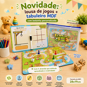 Jogo de tabuleiro e lousa no saquinho com zíper - personalizados