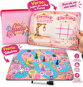 Jogo de tabuleiro e lousa no saquinho com zíper - personalizados princesas e príncipes