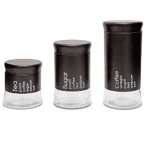 Conjunto 3 Potes Will Inox E Vidro Preto D0311