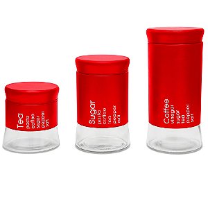 Conjunto 3 Potes Will Inox E Vidro Vermelho D0309