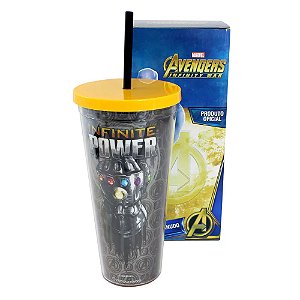 Copo Canudo com Efeito Metálico Manopla Do Infinito 650 Ml