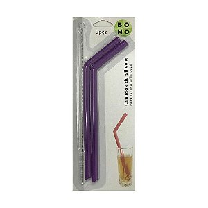 Kit Com 2 Canudos Ecológicos e Reutilizáveis De Silicone com Escova Roxo