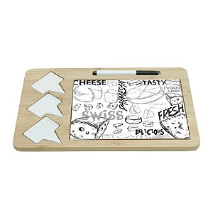 Conjunto De Bandeja Em Bambu e Tábua Em Cerâmica Com 3 Marcadores Cheese Design
