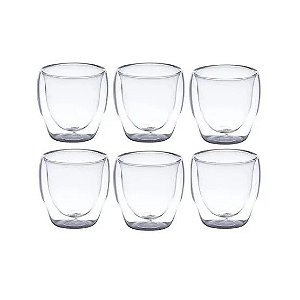 Conjunto 6 Copos P/ Café Dupla Parede De Vidro Borossilicato 70Ml R.6298