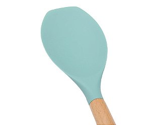 Colher de Silicone com Cabo de Madeira Verde FEN7168C