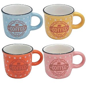 Conjunto  4 Xícaras De Café Poá Em Cerâmica 60 Ml