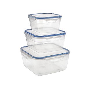 Conjunto de Potes Herméticos Quadrados com 3 Unidades PP75-3P