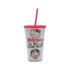 Copo Canudo Plástico HKTM Hello Kitty Colorido 500 ml