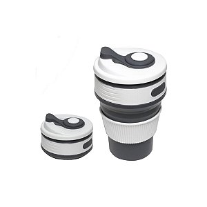 Copo Em Silicone Retrátil Com Tampa Cinza 350 ML