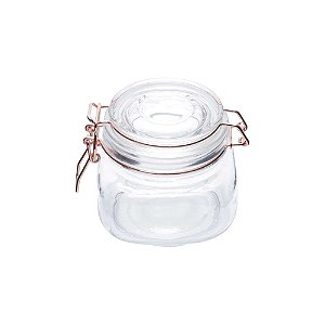 Pote Hermético Quadrado Em Vidro Borossilicato Tampa E Clip Em Cobre 11 X 11 X 10 Cm 500 Ml